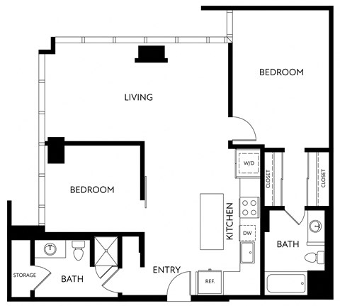 Floor plan for 2 beds, 2 baths, 1110 sqft
